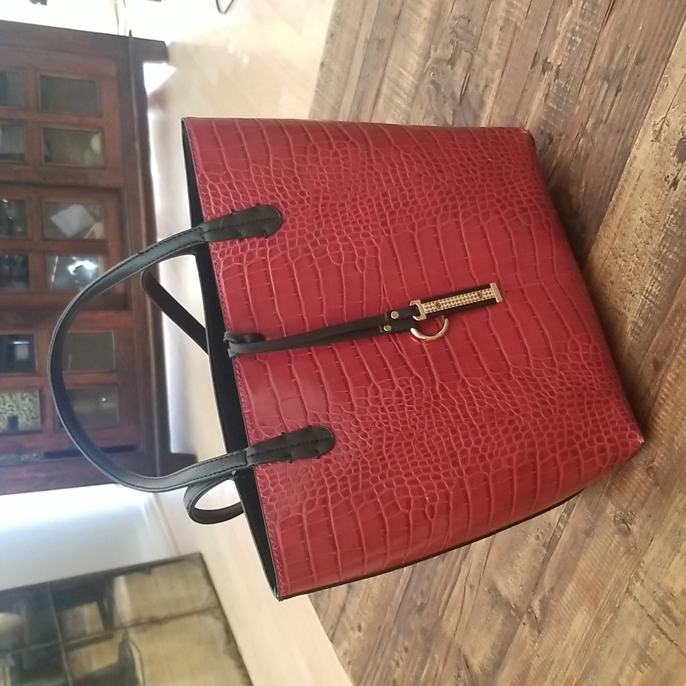 Red Reptile Print Shoulder Tote Business Classic